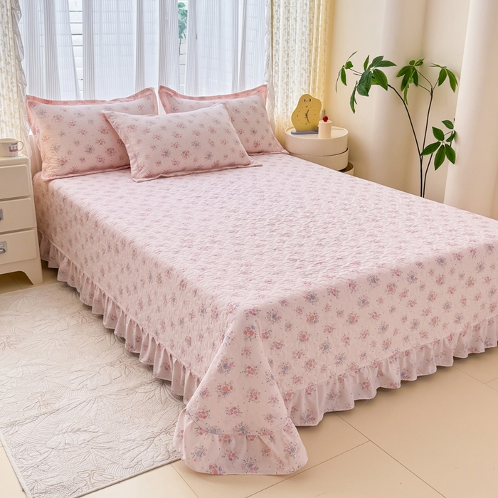 91家纺网 家纺一手货源 找家纺 梦可莱家居 2025夏季新款木棉夏被镂空花边床盖四件套 花语