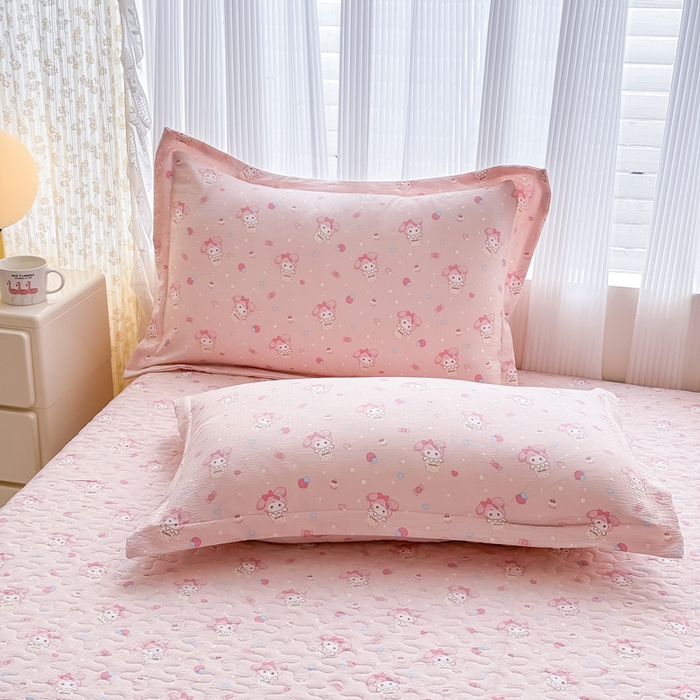 91家纺网 家纺一手货源 找家纺 梦可莱家居 2025夏季新款木棉夏被镂空花边床盖四件套 可爱猫