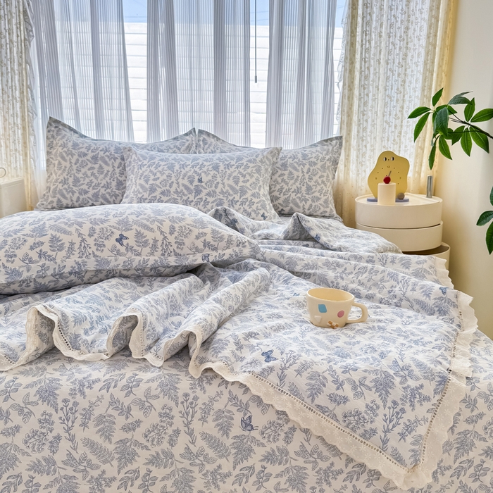 91家纺网 家纺一手货源 找家纺 梦可莱家居 2025夏季新款木棉夏被镂空花边床盖四件套 兰芝