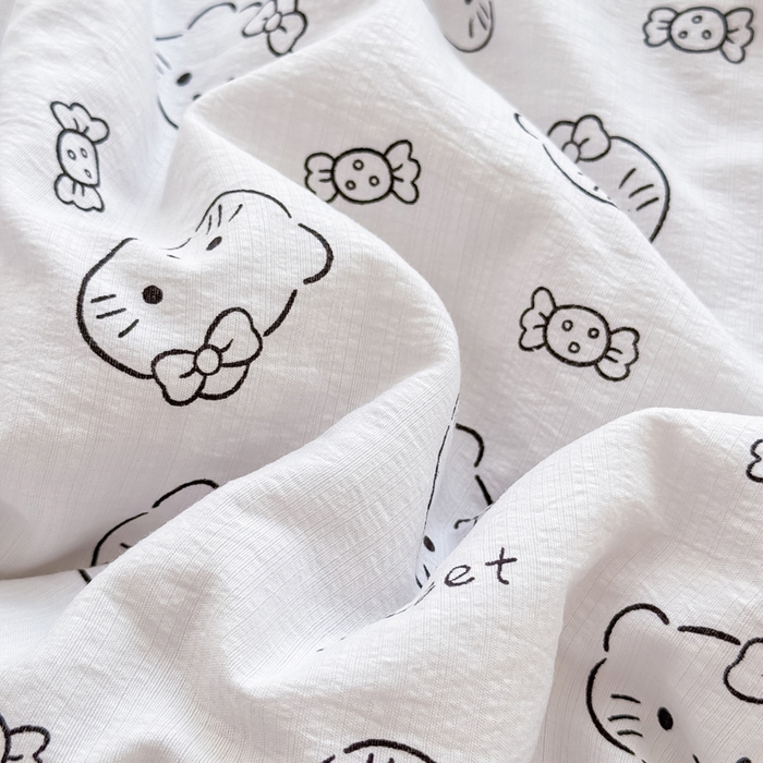 91家纺网 家纺一手货源 找家纺 梦可莱家居 2025夏季新款木棉夏被镂空花边床盖四件套 猫咪