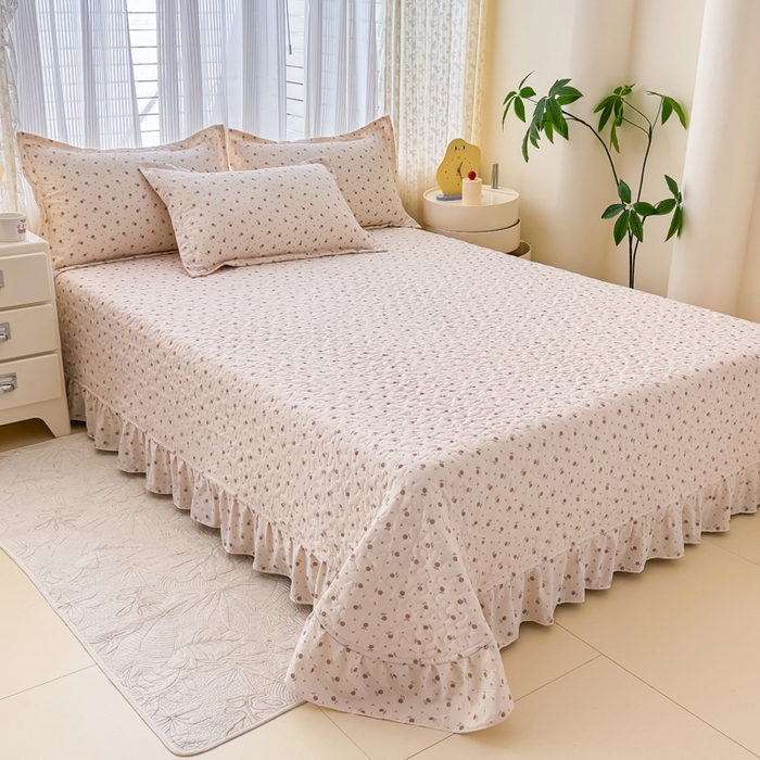 91家纺网 家纺一手货源 找家纺 梦可莱家居 2025夏季新款木棉夏被镂空花边床盖四件套 玫瑰卡