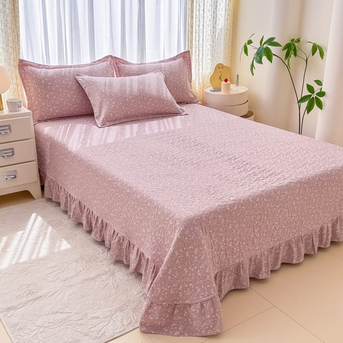 91家纺网 家纺一手货源 找家纺 梦可莱家居 2025夏季新款木棉夏被镂空花边床盖四件套 紫金花