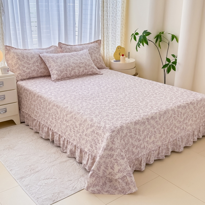 91家纺网 家纺一手货源 找家纺 梦可莱家居 2025夏季新款木棉夏被镂空花边床盖四件套 紫荆