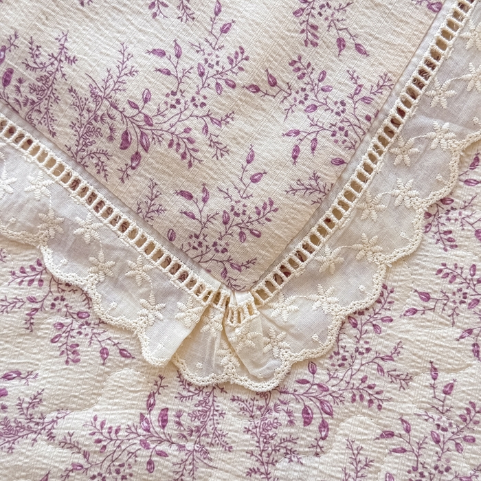 91家纺网 家纺一手货源 找家纺 梦可莱家居 2025夏季新款木棉夏被镂空花边床盖四件套 紫荆