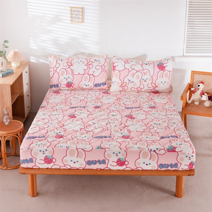 91家纺网 家纺一手货源 找家纺 花言狐语 2025新款A类防水床笠隔尿透气席梦思保护套可定制水洗 快乐兔兔