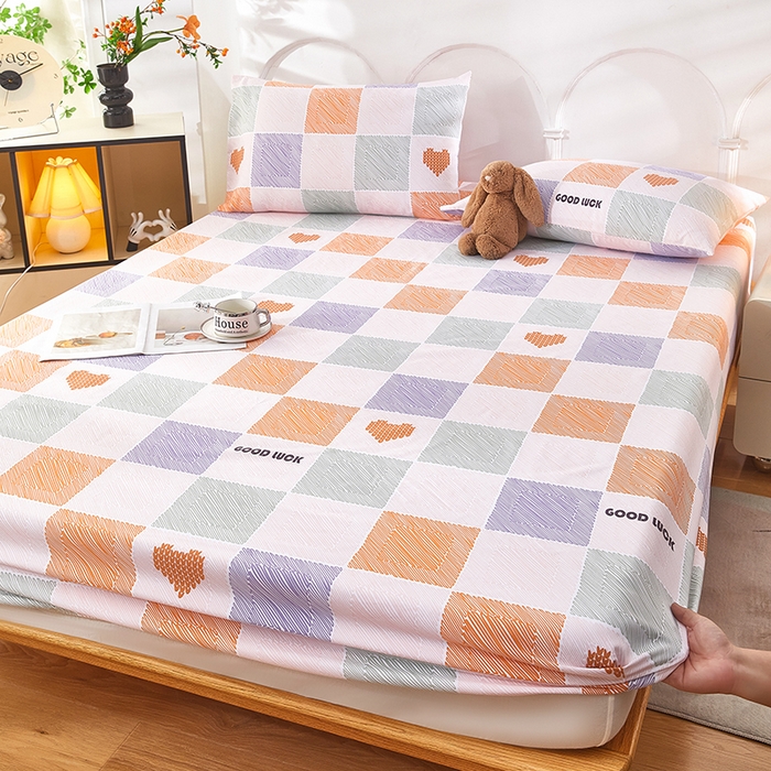 蕾诺家纺 2025新款老粗布加厚全包防滑防尘罩床罩床笠 格缘