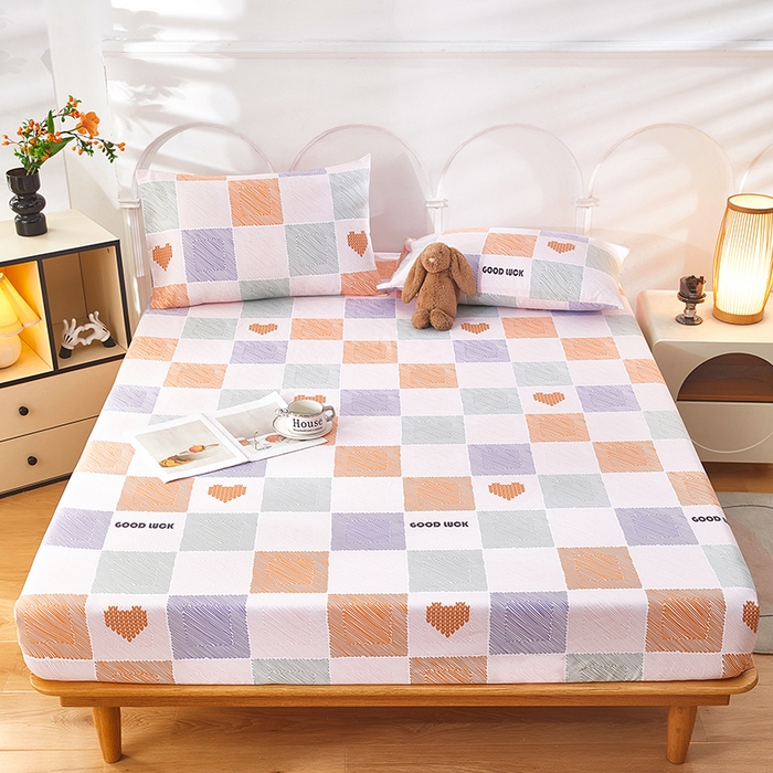 91家纺网 家纺一手货源 找家纺 蕾诺家纺 2025新款老粗布加厚全包防滑防尘罩床罩床笠 格缘