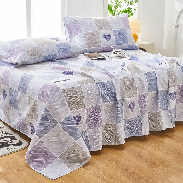 91家纺网 家纺一手货源 找家纺 蕾诺家纺 2025新款老粗布加厚全包防滑床单可组合三件套 格滤