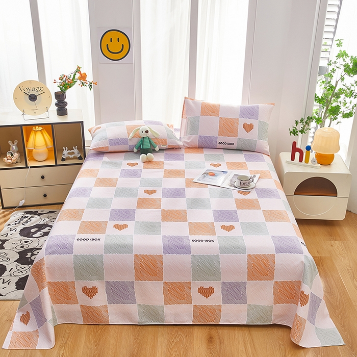 91家纺网 家纺一手货源 找家纺 蕾诺家纺 2025新款老粗布加厚全包防滑床单可组合三件套 格缘