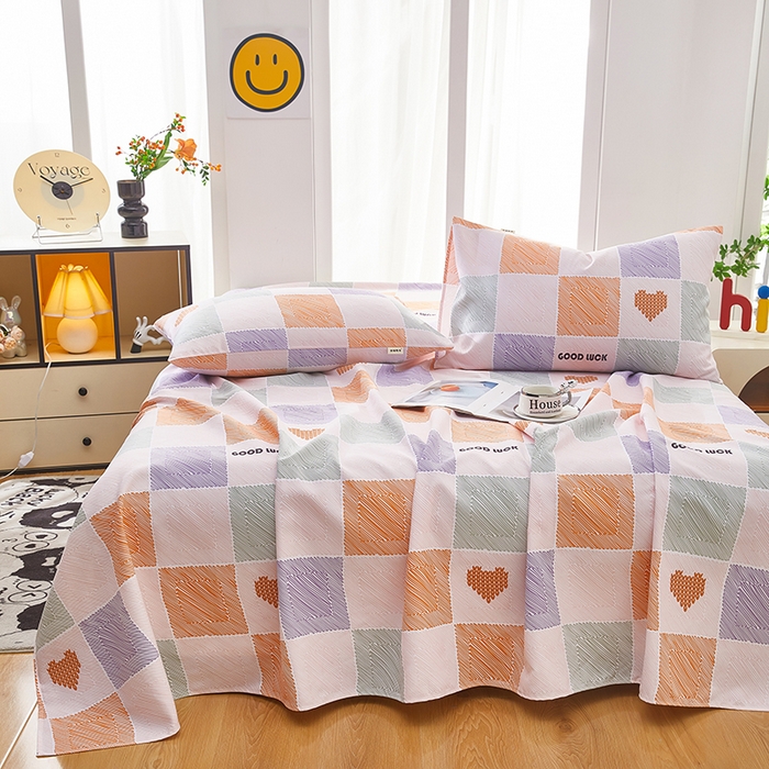 91家纺网 家纺一手货源 找家纺 蕾诺家纺 2025新款老粗布加厚全包防滑床单可组合三件套 格缘