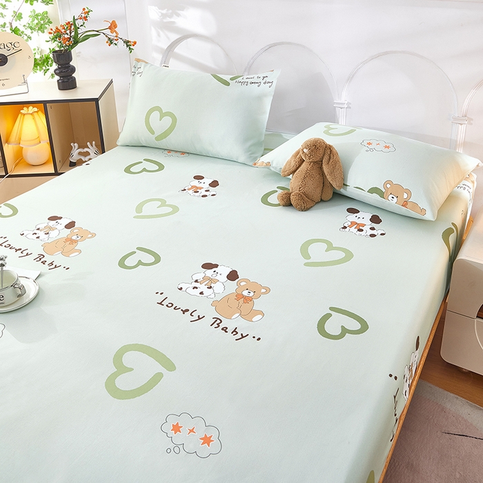 91家纺网 家纺一手货源 找家纺 蕾诺家纺 2025新款老粗布加厚全包防滑防尘罩床罩床笠 泰迪熊