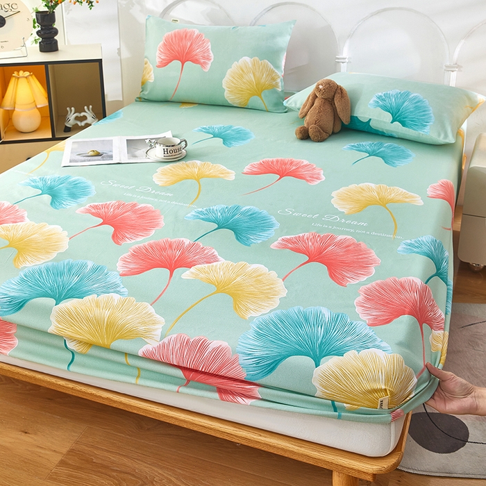 蕾诺家纺 2025新款老粗布加厚全包防滑防尘罩床罩床笠 杏然