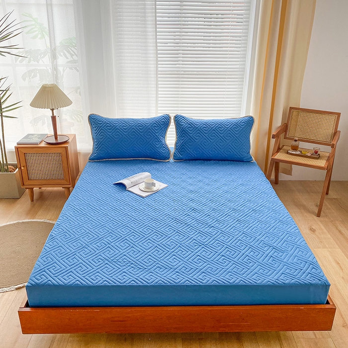 花言狐语 2025新款A类防水床笠隔尿透气席梦思保护套可定制水洗 富贵格蓝