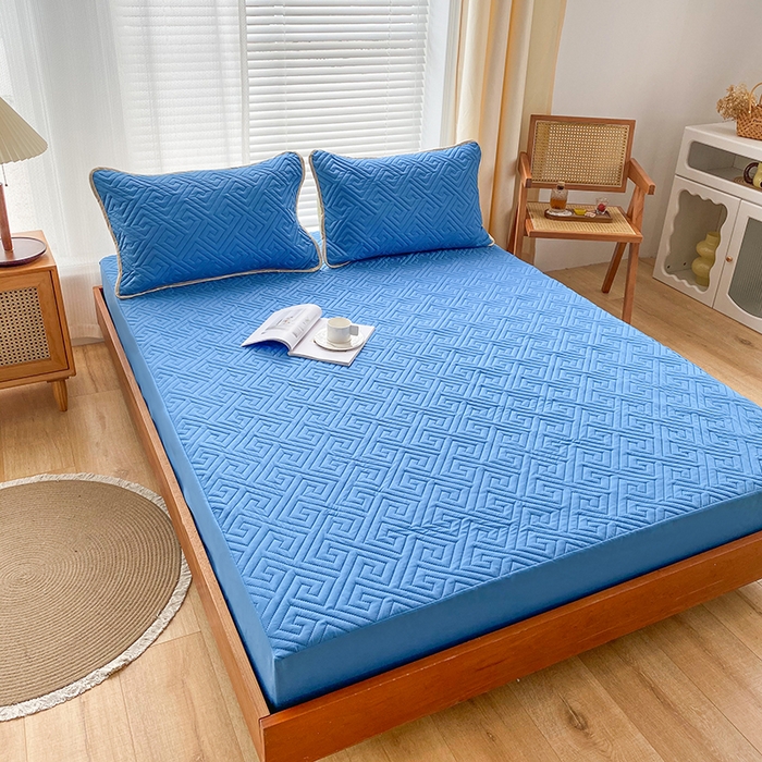 91家纺网 家纺一手货源 找家纺 花言狐语 2025新款A类防水床笠隔尿透气席梦思保护套可定制水洗 富贵格蓝