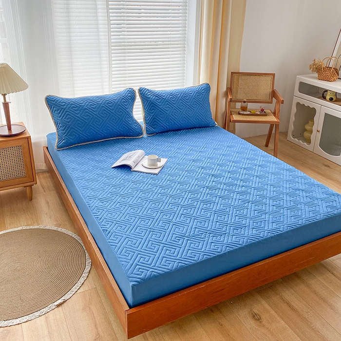 91家纺网 家纺一手货源 找家纺 花言狐语 2025新款A类防水床笠隔尿透气席梦思保护套可定制水洗 富贵格蓝