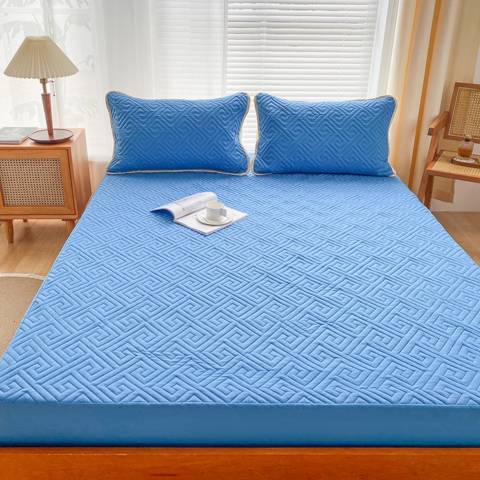 91家纺网 家纺一手货源 找家纺 花言狐语 2025新款A类防水床笠隔尿透气席梦思保护套可定制水洗 富贵格蓝