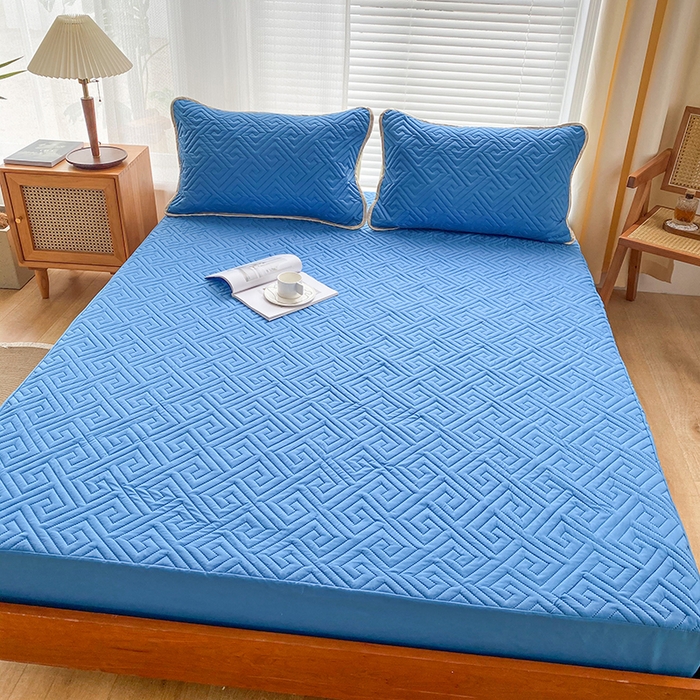 91家纺网 家纺一手货源 找家纺 花言狐语 2025新款A类防水床笠隔尿透气席梦思保护套可定制水洗 富贵格蓝