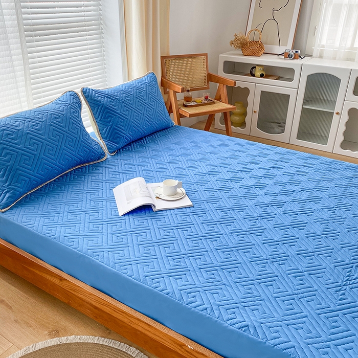 91家纺网 家纺一手货源 找家纺 花言狐语 2025新款A类防水床笠隔尿透气席梦思保护套可定制水洗 富贵格蓝