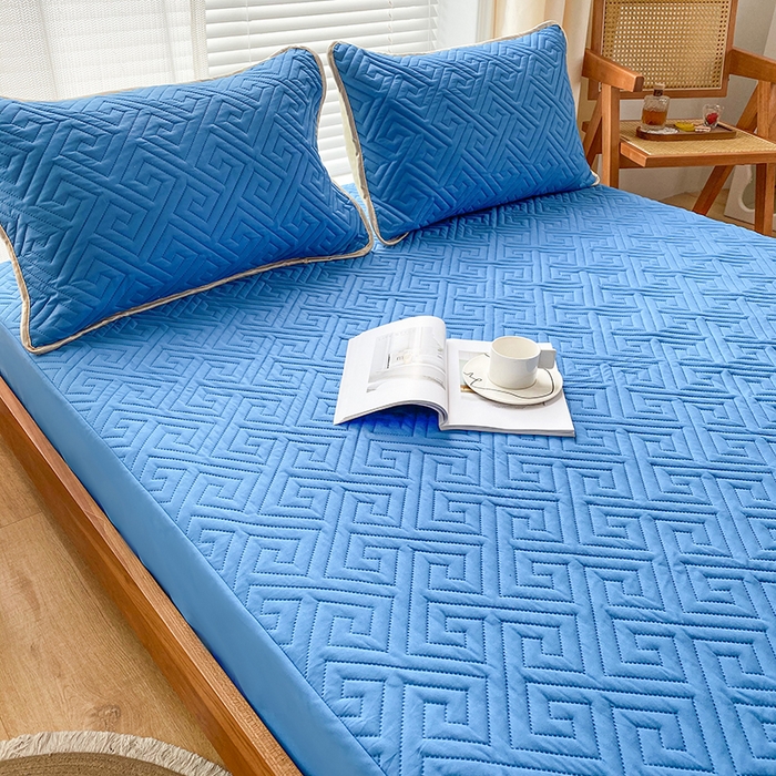 91家纺网 家纺一手货源 找家纺 花言狐语 2025新款A类防水床笠隔尿透气席梦思保护套可定制水洗 富贵格蓝