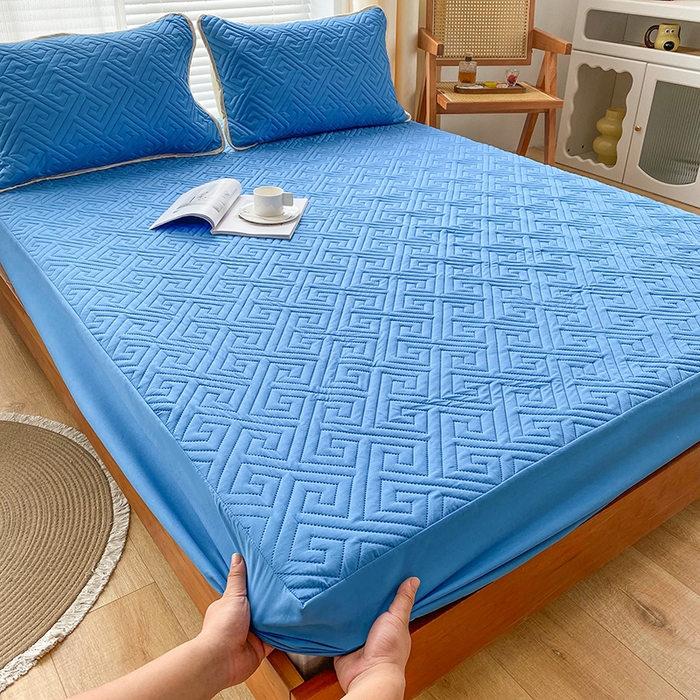 91家纺网 家纺一手货源 找家纺 花言狐语 2025新款A类防水床笠隔尿透气席梦思保护套可定制水洗 富贵格蓝