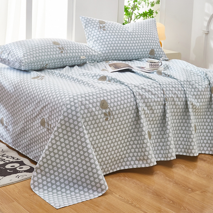 91家纺网 家纺一手货源 找家纺 蕾诺家纺 2025新款老粗布加厚全包防滑床单可组合三件套 玫影