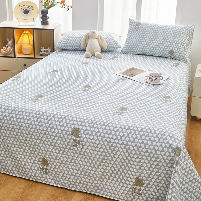 91家纺网 家纺一手货源 找家纺 蕾诺家纺 2025新款老粗布加厚全包防滑床单可组合三件套 玫影