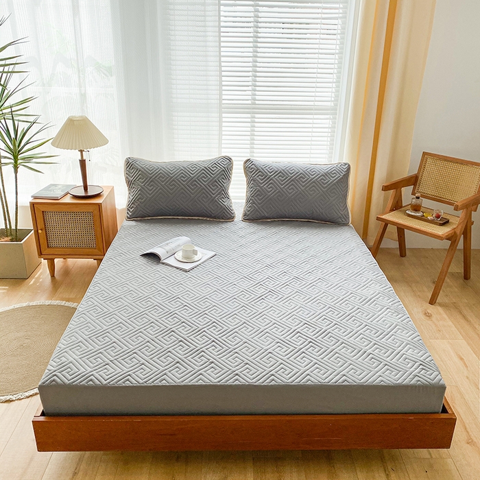 花言狐语 2025新款A类防水床笠隔尿透气席梦思保护套可定制水洗 富贵格-灰