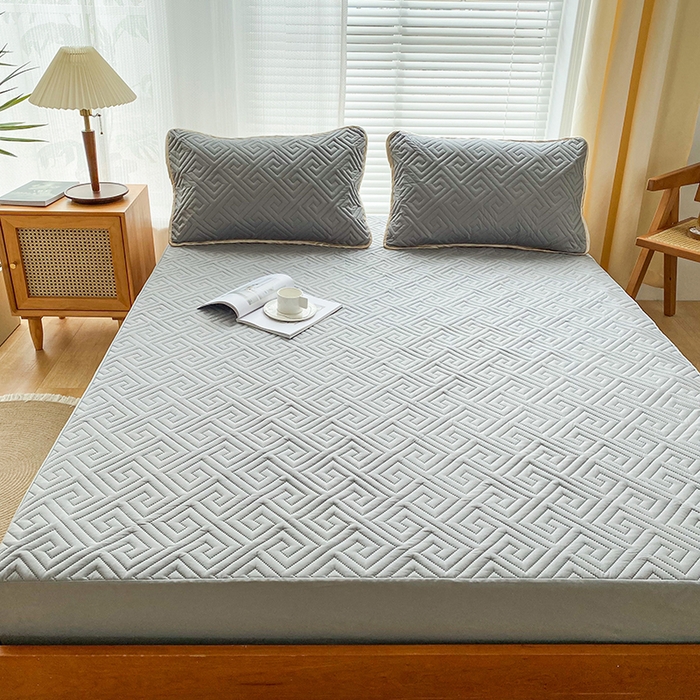 91家纺网 家纺一手货源 找家纺 花言狐语 2025新款A类防水床笠隔尿透气席梦思保护套可定制水洗 富贵格-灰