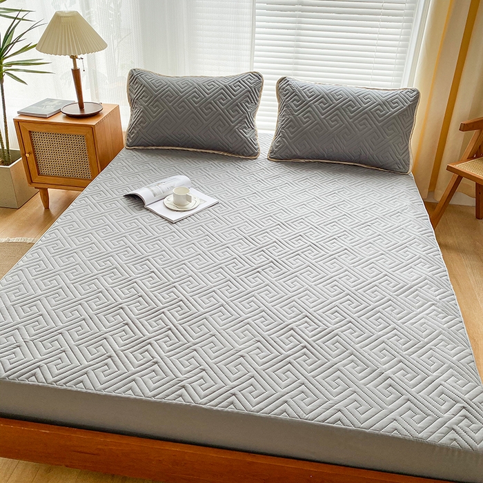 91家纺网 家纺一手货源 找家纺 花言狐语 2025新款A类防水床笠隔尿透气席梦思保护套可定制水洗 富贵格-灰