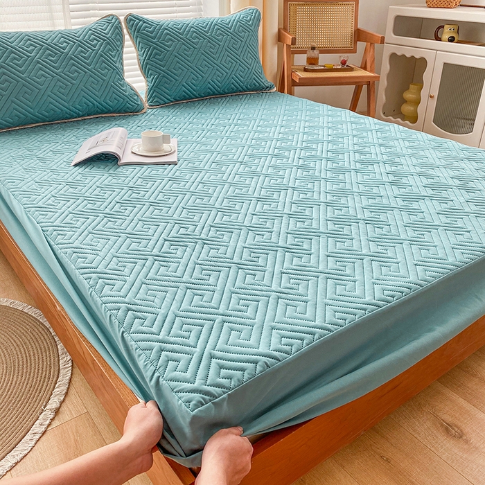 91家纺网 家纺一手货源 找家纺 花言狐语 2025新款A类防水床笠隔尿透气席梦思保护套可定制水洗 富贵格绿色