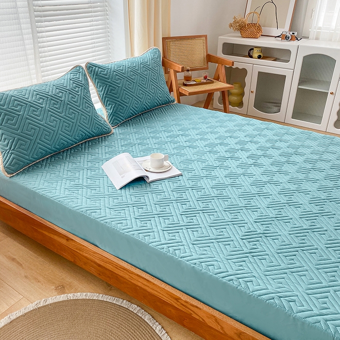 91家纺网 家纺一手货源 找家纺 花言狐语 2025新款A类防水床笠隔尿透气席梦思保护套可定制水洗 富贵格绿色