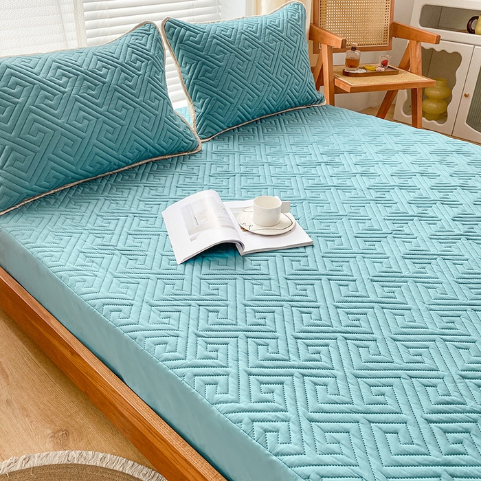 91家纺网 家纺一手货源 找家纺 花言狐语 2025新款A类防水床笠隔尿透气席梦思保护套可定制水洗 富贵格绿色