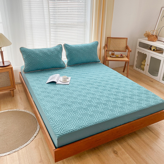 91家纺网 家纺一手货源 找家纺 花言狐语 2025新款A类防水床笠隔尿透气席梦思保护套可定制水洗 富贵格绿色