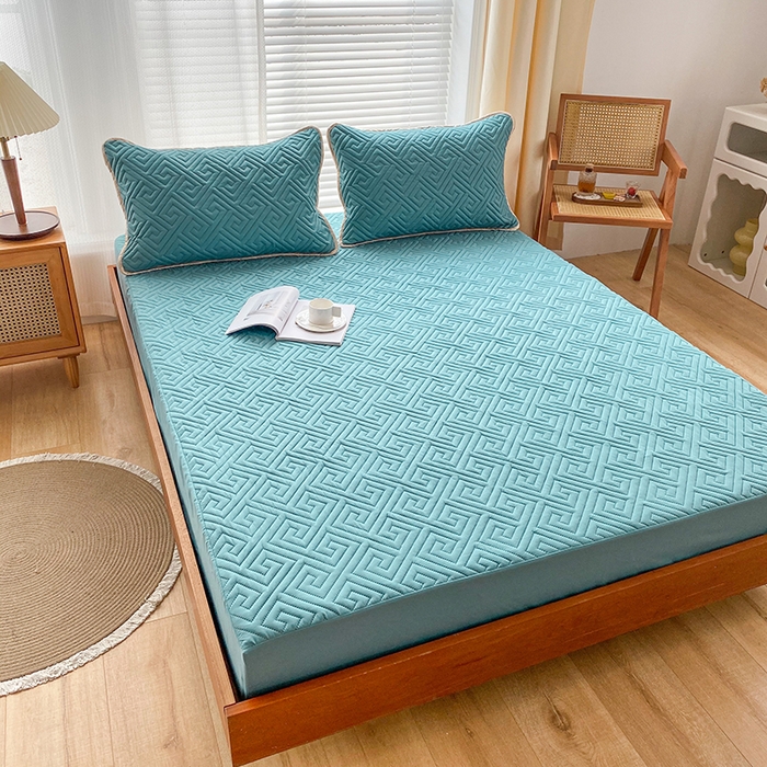 91家纺网 家纺一手货源 找家纺 花言狐语 2025新款A类防水床笠隔尿透气席梦思保护套可定制水洗 富贵格绿色