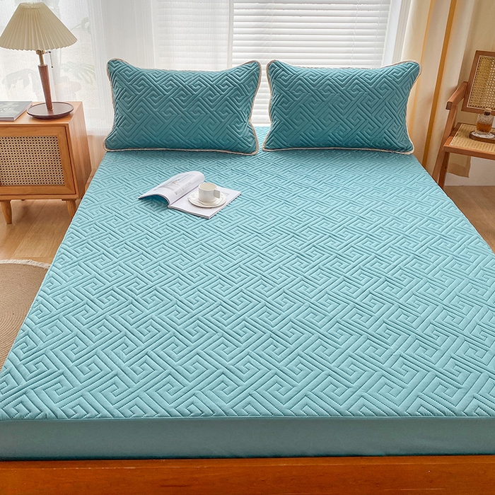 91家纺网 家纺一手货源 找家纺 花言狐语 2025新款A类防水床笠隔尿透气席梦思保护套可定制水洗 富贵格绿色