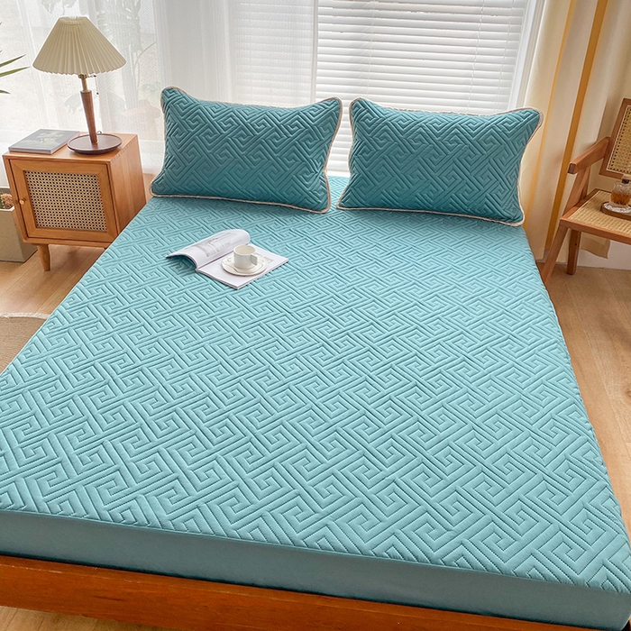 91家纺网 家纺一手货源 找家纺 花言狐语 2025新款A类防水床笠隔尿透气席梦思保护套可定制水洗 富贵格绿色