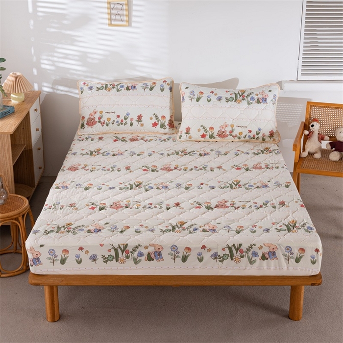 91家纺网 家纺一手货源 找家纺 花言狐语 2025新款A类防水床笠隔尿透气席梦思保护套可定制水洗 花丛兔