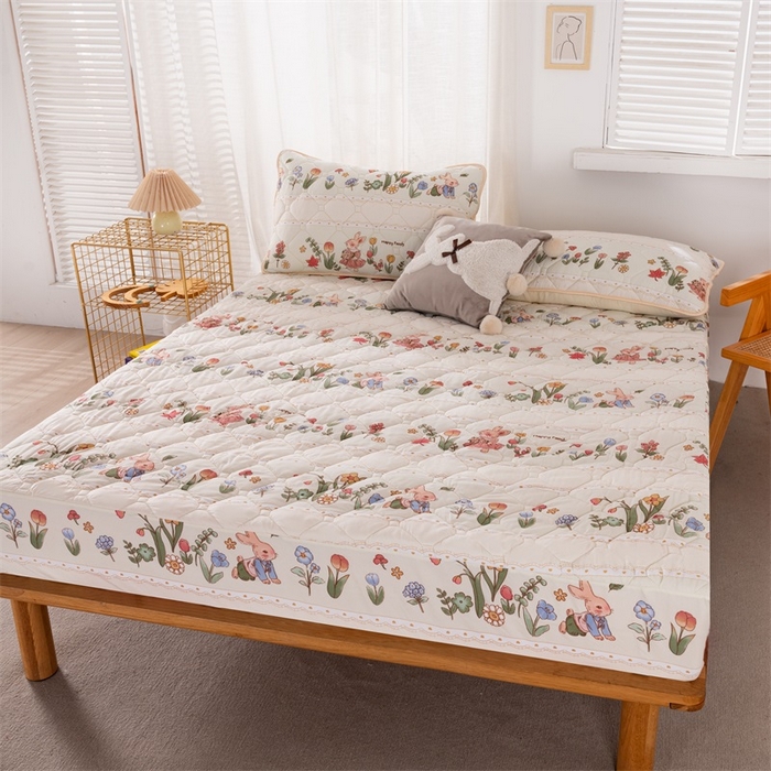 91家纺网 家纺一手货源 找家纺 花言狐语 2025新款A类防水床笠隔尿透气席梦思保护套可定制水洗 花丛兔