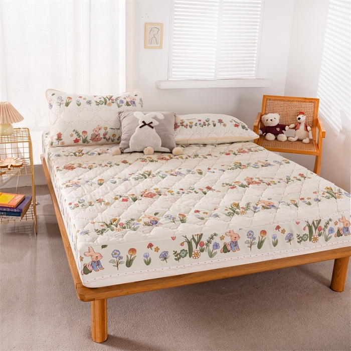 91家纺网 家纺一手货源 找家纺 花言狐语 2025新款A类防水床笠隔尿透气席梦思保护套可定制水洗 花丛兔