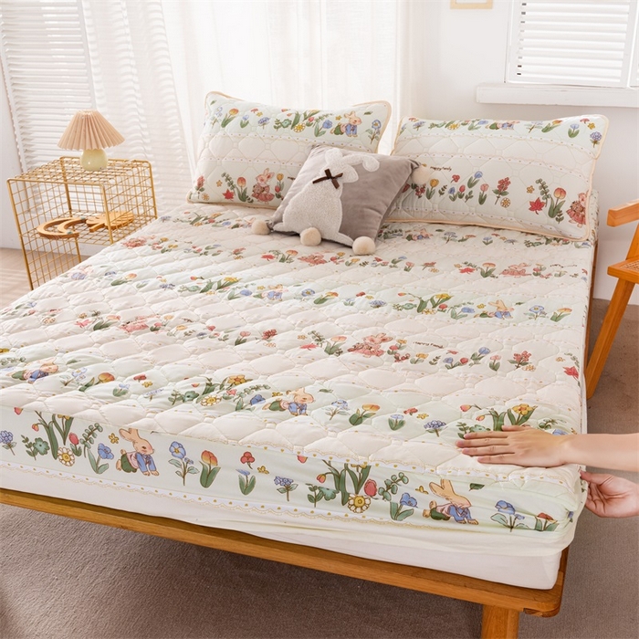 91家纺网 家纺一手货源 找家纺 花言狐语 2025新款A类防水床笠隔尿透气席梦思保护套可定制水洗 花丛兔