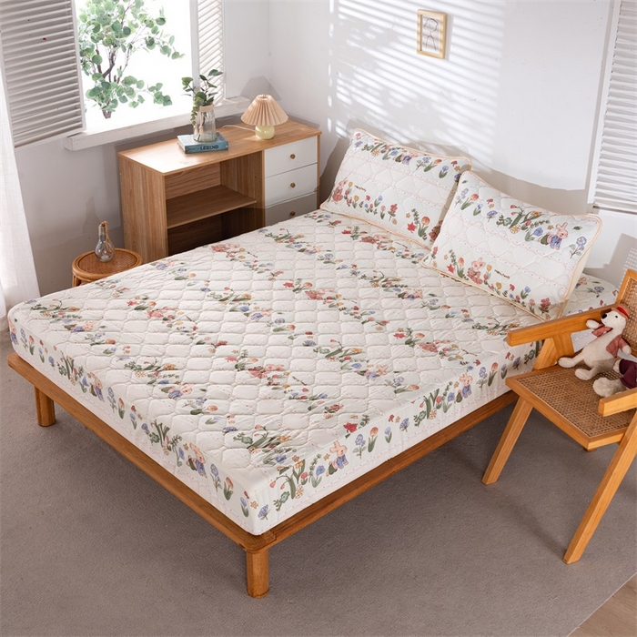 91家纺网 家纺一手货源 找家纺 花言狐语 2025新款A类防水床笠隔尿透气席梦思保护套可定制水洗 花丛兔