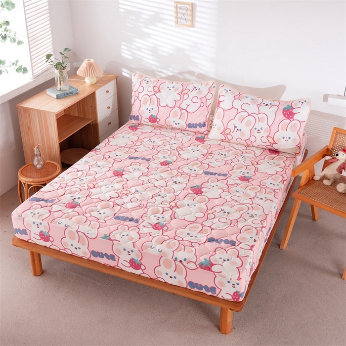 91家纺网 家纺一手货源 找家纺 花言狐语 2025新款A类防水床笠隔尿透气席梦思保护套可定制水洗 快乐兔兔