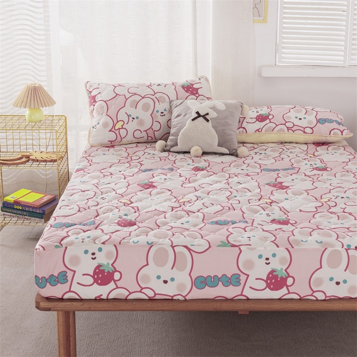 91家纺网 家纺一手货源 找家纺 花言狐语 2025新款A类防水床笠隔尿透气席梦思保护套可定制水洗 快乐兔兔