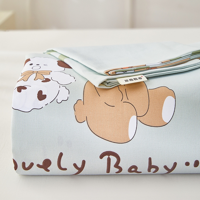 91家纺网 家纺一手货源 找家纺 蕾诺家纺 2025新款老粗布加厚全包防滑床单可组合三件套 泰迪熊