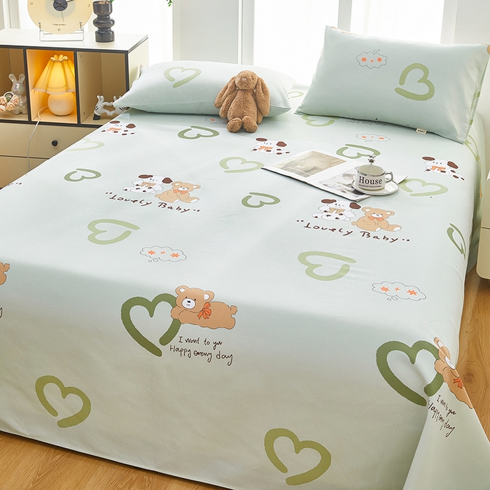 91家纺网 家纺一手货源 找家纺 蕾诺家纺 2025新款老粗布加厚全包防滑床单可组合三件套 泰迪熊