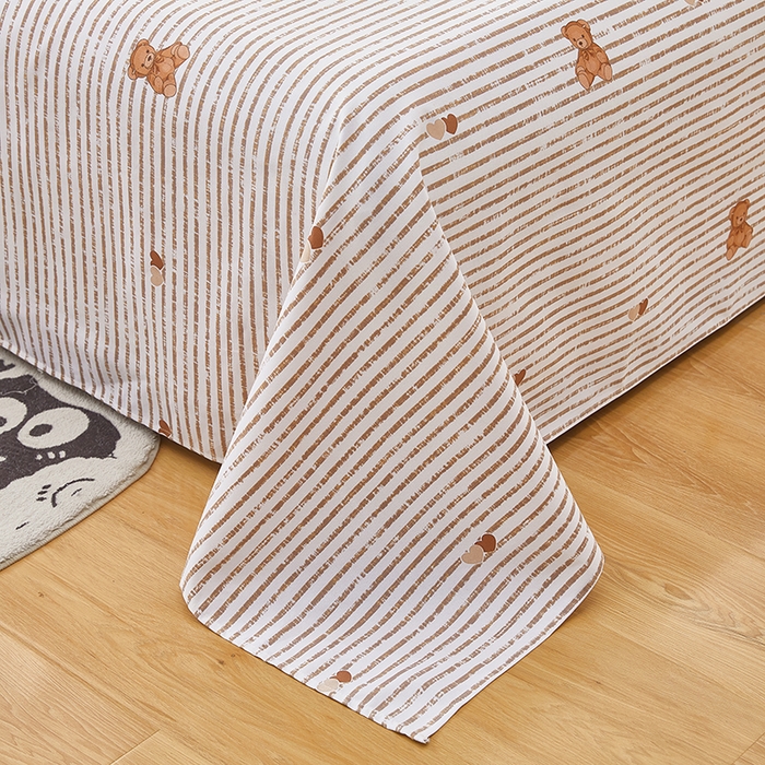 91家纺网 家纺一手货源 找家纺 蕾诺家纺 2025新款老粗布加厚全包防滑床单可组合三件套 条纹熊