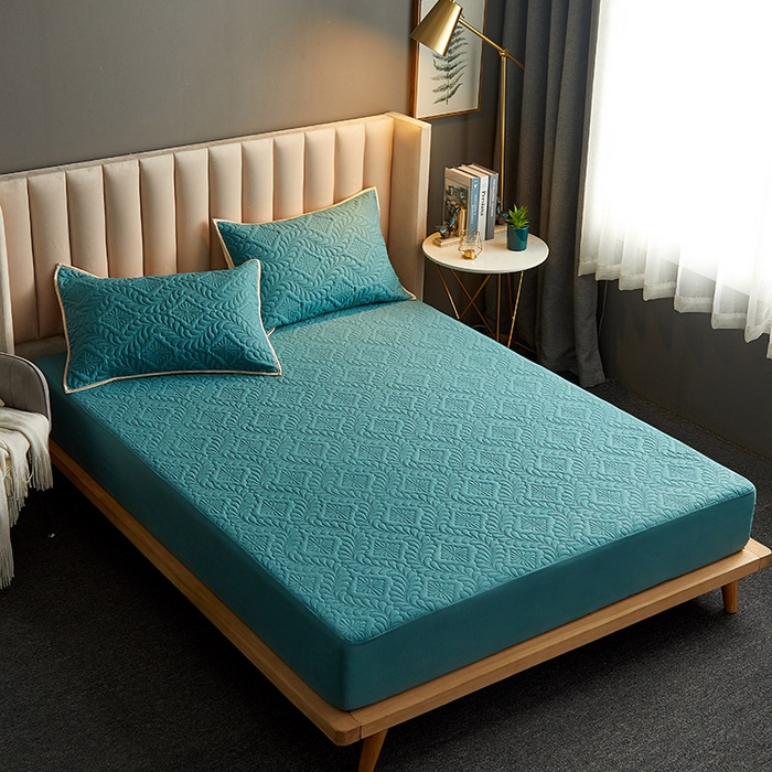 91家纺网 家纺一手货源 找家纺 花言狐语 2025新款A类防水床笠隔尿透气席梦思保护套可定制水洗 富贵花-墨绿