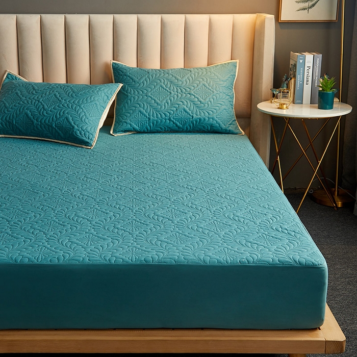 91家纺网 家纺一手货源 找家纺 花言狐语 2025新款A类防水床笠隔尿透气席梦思保护套可定制水洗 富贵花-墨绿