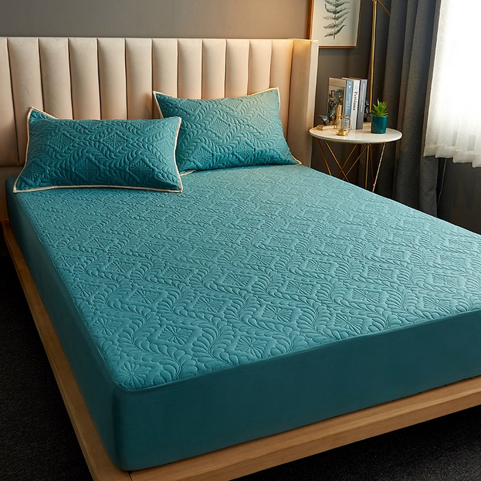 91家纺网 家纺一手货源 找家纺 花言狐语 2025新款A类防水床笠隔尿透气席梦思保护套可定制水洗 富贵花-墨绿