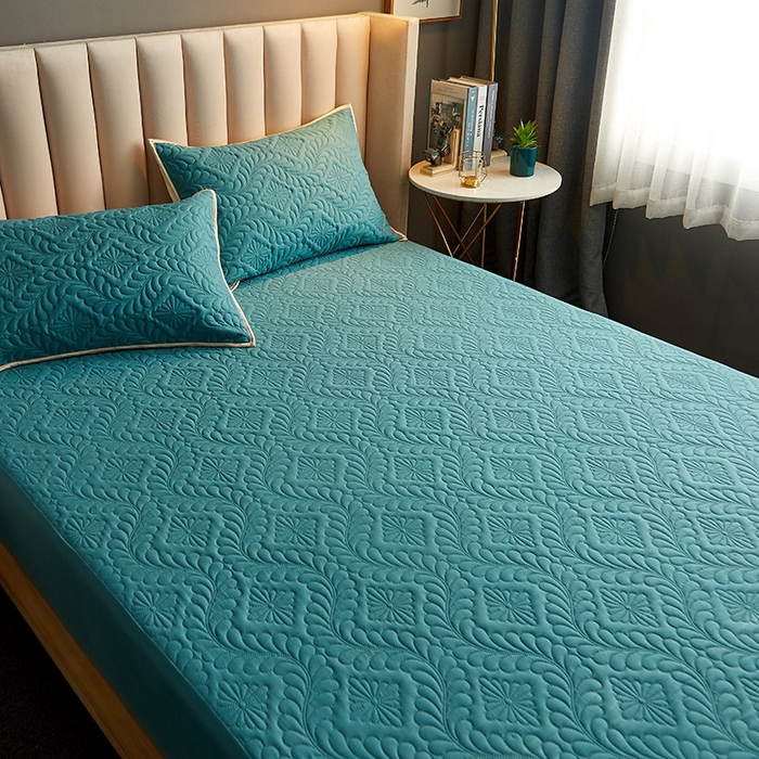 91家纺网 家纺一手货源 找家纺 花言狐语 2025新款A类防水床笠隔尿透气席梦思保护套可定制水洗 富贵花-墨绿